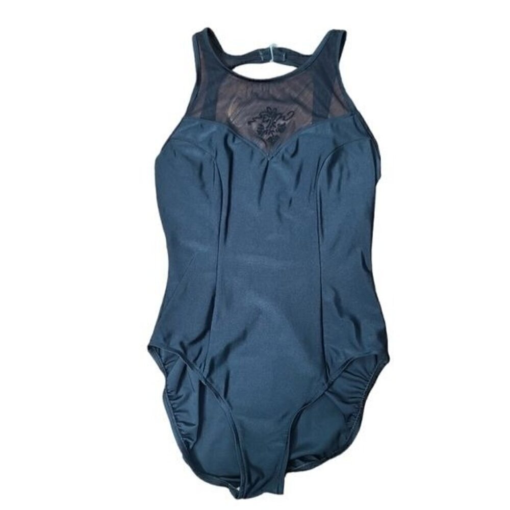Vintage 90s Jantzen Black Mesh High Neck One Piece Swimsuit